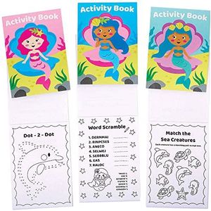 Baker Ross FC954 Zeemeermin Mini Activiteitenboekjes voor Kinderen - Set van 12, Leuke Reisactiviteiten, Feestartikelen, en Kleurboeken voor Kinderen