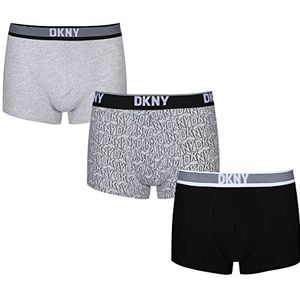 DKNY Heren katoenen boksers in blauw/wit/patroon met superzachte tailleband | rekbaar en comfortabel - Multipack of 3, Grijs/Print, S