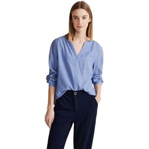 Street One Dames Chambray Splitneck Blouse W Ga Shirt, Origineel blauw, 36
