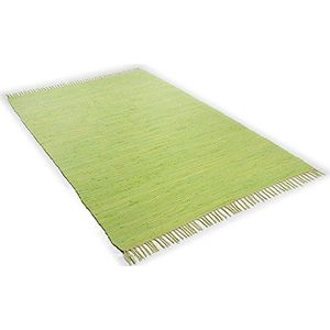 Dhurry | lapjes| plat geweven tapijt van 100% katoen; handgeweven, wasbaar, aan beide zijden bruikbaar, 120 x 180 cm, groen, Happy Cotton