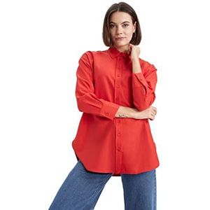 DeFacto Hemdblouse met lange mouwen voor dames, hemd met knopen voor vrijetijdskleding, rood, XL