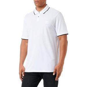 BOSS Passertip slim fit poloshirt voor heren in gewassen stretchkatoen piqué, Wit, XL