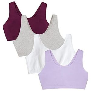 Fruit of the Loom Dames Built Up Tank Style Voordeelverpakking Sportbeha, ondoorzichtig, violet/wit/paars/grijs, 95 (4 stuks), paars/wit/paars/grijs, 42