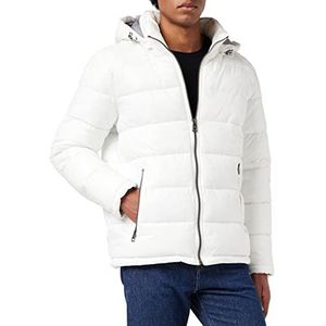 GUESS Mid-weight Puffer Jacket voor heren met afneembare capuchon donsjack, Wit, XL