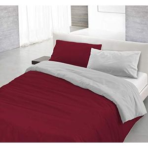 Italian Bed Linen Natuurlijke kleur Dekbedovertrek Set met Doubleface Effen Kleur Tas Sheet en Kussensloop, 100% Katoen, Bordeaux/Lichtgrijs, kleine dubbele