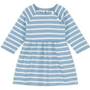 Petit Bateau Babymeisje A092S jurk met lange mouwen, blauw azul/beige Montelimar, 12 maanden, Blauw Azul/Beige Montelimar, 12 Maanden