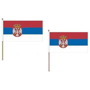 AZ FLAG Vlag Servië 45 x 30 cm HAMPE van hout - Set van 10 Servische vlaggen 30 x 45 cm