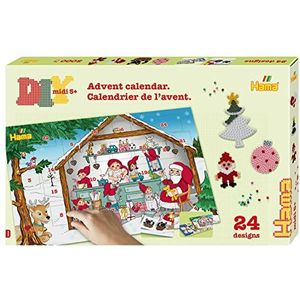 Hama Parels 3046 strijkkralen adventskalender, cadeauverpakking met ca. 5.000 midi-kralen, 5 kleine stiftplaten om in elkaar te steken, motiefsjabloon, strijkpapier, voor kinderen vanaf 5 jaar