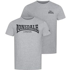 Lonsdale Heren T-shirt normale pasvorm dubbelpak PIDDINGHOE, Marl Grey/Black, XXXL, Marl Grijs/Zwart, 3XL