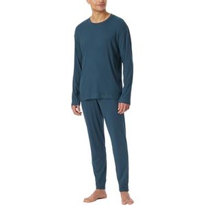 Schiesser Herenpyjama lang zacht flanel modern nachtjapon pyjamaset, donkerblauw 181919, 58