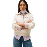 Tommy Hilfiger Dames CLASSIC SCRIPT FLEECE Halve Rits WW0WW46632 Sweatshirt met halve rits, beige, XXS, Beige (Heather Havermelk), XXS