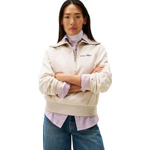 Tommy Hilfiger Dames CLASSIC SCRIPT FLEECE Halve Rits WW0WW46632 Sweatshirt met halve rits, beige, XXS, Beige (Heather Havermelk), XXS