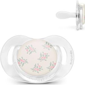Suavinex, Baby Fopspeen 6/18 Maanden Fysiologische Speenspeen SX Pro Silicone, plat, symmetrisch en flexibel, orale ontwikkeling, ring, transparant schild, roze gedicht