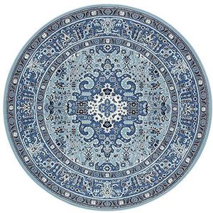 Nouristan Mirkan Orient tapijt, rond, woonkamertapijt, oosters laagpolig, vintage, oosters tapijt voor eetkamer, woonkamer, slaapkamer, hemelsblauw, 160 cm