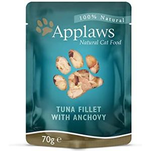Applaws - 100% Natural Wet Cat Food, Tuna Fillet with Anchovy in Broth, 70 g Pouch (Pack of 12)