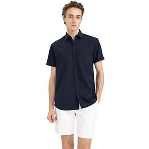 DeFacto Kurazarm hemd voor heren met korte mouwen, Donkerblauw, XS