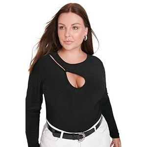 Trendyol Dames vrouw normale bodycon-choker hoge hals gebreide plus size bodysuit shirt, zwart, XL, Zwart, XL grote maten