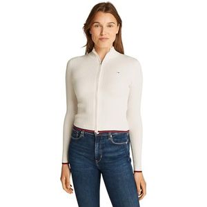 Tommy Jeans Dames TJW Cable Zip Thru Cardigan DW0DW19337 Zip Through Trui, Wit (Oud Wit), S, Wit (Oud Wit), S