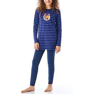 Schiesser Meisjespyjama nachthemd met leggings lang - 100% biologisch katoen - maat 92 tot 140, Blauw-gem._179960, 116 cm
