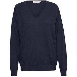 Cream Gebreide trui voor dames, lang, casual fit, V-hals, rib edge sleeves, sweatshirt voor dames, Totaal Eclipse, M