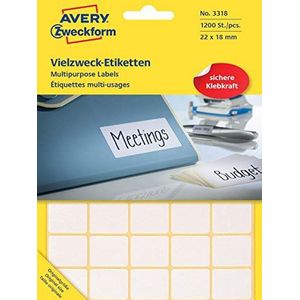 AVERY Zweckform 3306 mini-organisatie-etiketten 1.200 etiketten. 1.200 Stuk, 22 x 18 mm wit