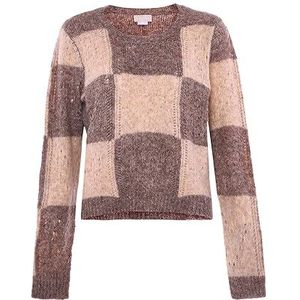 Jalene Modieuze gebreide trui voor dames, met hol kleurcontrast, nylon, wolwit, geruit, maat XL/XXL, wolwit geruit, XL