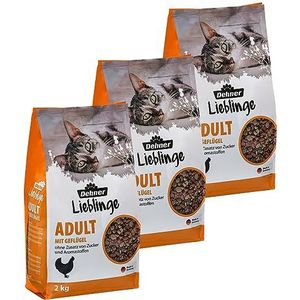 Dehner Favoriete kattenvoer, droogvoer suikervrij, voor volwassen katten, gevogelte, 3 x 2 kg (6 kg)