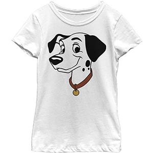 Little Disney 101 Dalmations Pongo Big Face Girls T-shirt met korte mouwen, wit, XS, wit, XS, Wit, XS
