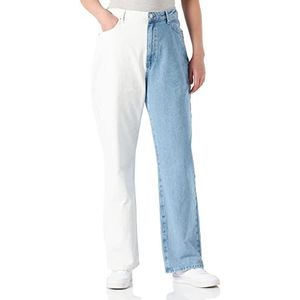 NA-KD Twee gekleurde rechte denim, wit/blauw, EU 42