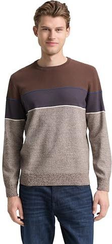 TOM TAILOR heren trui, 39274 - Bruin Blauw Wit Streep, XL