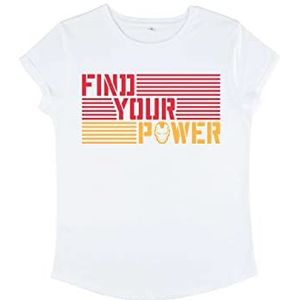 Marvel Women's Avengers Classic-Iron Power T-shirt met opgerolde mouwen, wit, XL, wit, XL