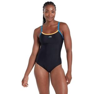 Zoggs Vrouwen Cannon Strikeback Eco Stof Een Stuk Badpak, Zwart/Oranje/Lichtblauw, 38