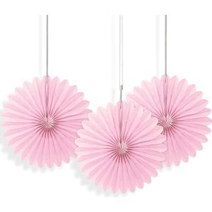 Unique Party 63250 - Mini Baby Roze Weefsel Papier Fan Decoraties, Pack van 3