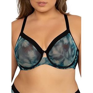 Curvy Couture Women’s Sexy Sheer Mesh Plus Size Full Coverage Bra, Floral Wash, 46G