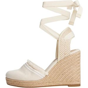 Tommy Hilfiger Canvas espadrilles met franjes en sleehak voor dames, Beige mousseline, 41 EU