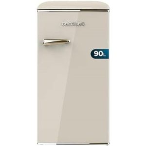 Cecotec 90 l Bolero CoolMarket TT Origin 90 beige mini-koelkast met ijsbox, verchroomde handgreep, flesopener, vintage stijl, beige