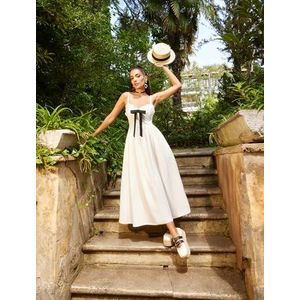 Koton Dames Strik Detail Linen Mix Maxi Jurk, Off White (001), 38