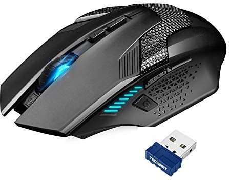 TECKNET Raptor Draadloze gamingmuis, 2.4G gamingmuis, 8 toetsen, 4800 dpi, 20 miljoen levenslange klikken, professionele optische computer, draadloze muis met nano-ontvanger