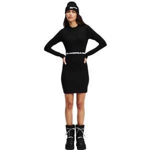 Karl Lagerfeld Jeans, Dames, Fitted Lange Mouw Tee Jurk, Bodycon Fit, Zwart, L