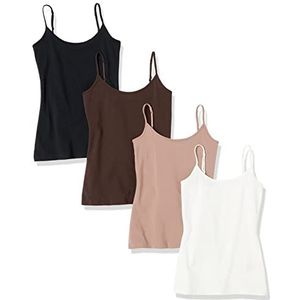 Amazon Essentials Women's Hemd met slanke pasvorm, Pack of 4, Donker taupe/Espresso/Wit/Zwart, XL