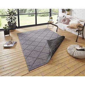 NORTHRUGS Corsica Vloerkleed voor binnen en buiten, omkeerbaar, modern, geometrisch patroon, loper voor balkon, terras, tuin, serre, woonkamertapijt, waterdicht, zwart, antraciet