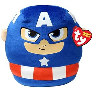 Ty - Marvel Squish a Boos TY39257 Kussen Captain America 20 cm, blauw, rood, vanaf 3 jaar