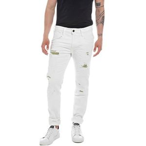 Replay Anbass Slim Fit Broken Edge herenjeans met stretch, Optical White 001, 29W x 30L