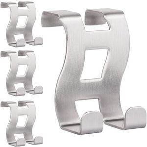 RICOO Deurhaken om op te hangen, MH001-4, deurgarderobe, kledinghaken deur, garderobehaken, roestvrij staal, set van 4, deurhangers, deurhaaklijst, jashouder, deur, zonder boren