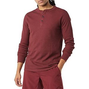 Amazon Essentials Heren Regular-Fit Henley-shirt met lange mouwen, bordeauxrood, L