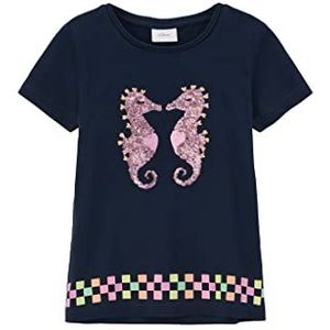 s.Oliver Junior Girls 2130569 T-shirt met pailletten, blauw 5952, 92/98, blauw 5952, 92/98 cm