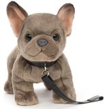 Uni-Toys - Franse bulldog (grijs) met riem - 26 cm (lengte) - pluche hond, hond, huisdier - pluche dier, knuffeldier