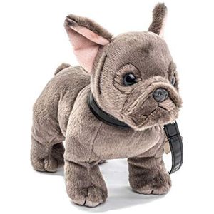 Uni-Toys - Franse buldog (grijs) met riem - 26 cm (lengte) - pluche hond, hong, huisdier - pluche dier, knuffeldier