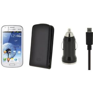 4-OK Start Pack Plus - Flip ONE + schermbeschermer + oplader 1A + micro-USB-kabel voor Samsung Galaxy S Duos S7562