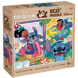 Lisciani - DISNEY STITCH puzzel - 60 stukjes dubbelzijdige puzzel voor kinderen vanaf 4 jaar - Inkleuren - Formaat 50x70 cm - Handmatige steekactiviteit - 100% recyclebaar - Verjaardagscadeau-idee